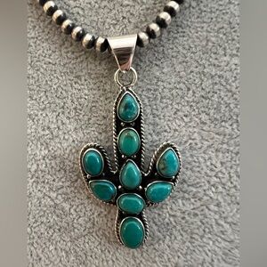 ❤️ Kingman Turquoise 925 Navajo Large Saguaro Cactus Pendant 2.20”L - 11.2 Gram